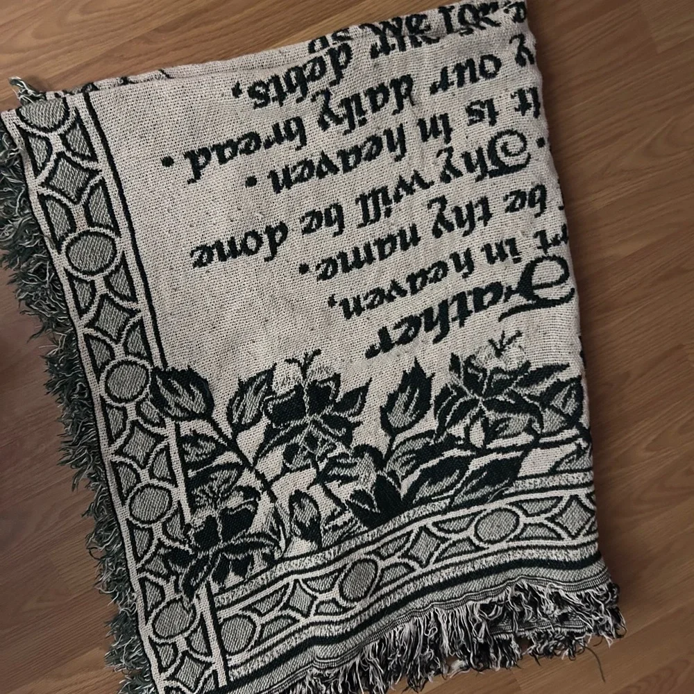 Decorative navyand Cream Woven Wall Tapestry with biblical quote